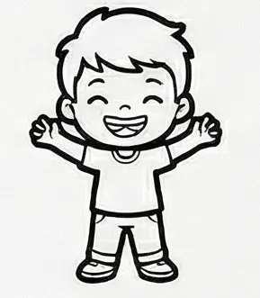 a drawing of a boy with his arms up.webp